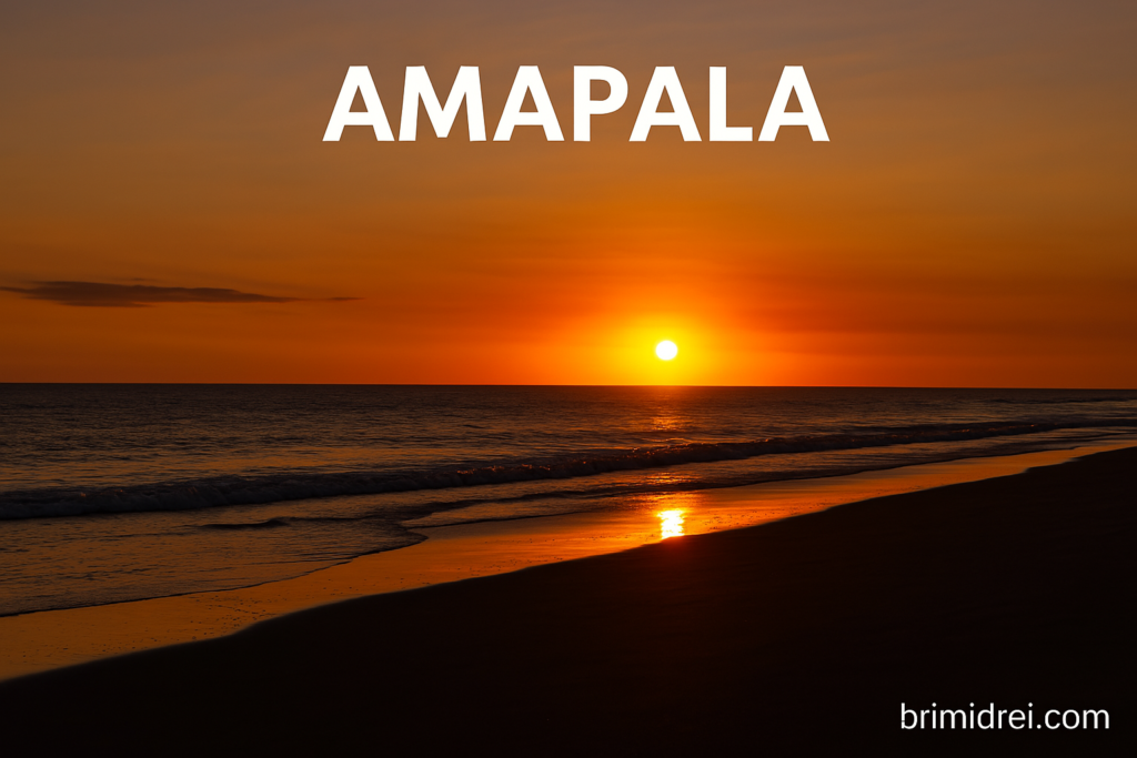Sunset over the serene beach of Amapala Island, capturing the warm golden hues reflecting off the calm waters of the Gulf of Fonseca.